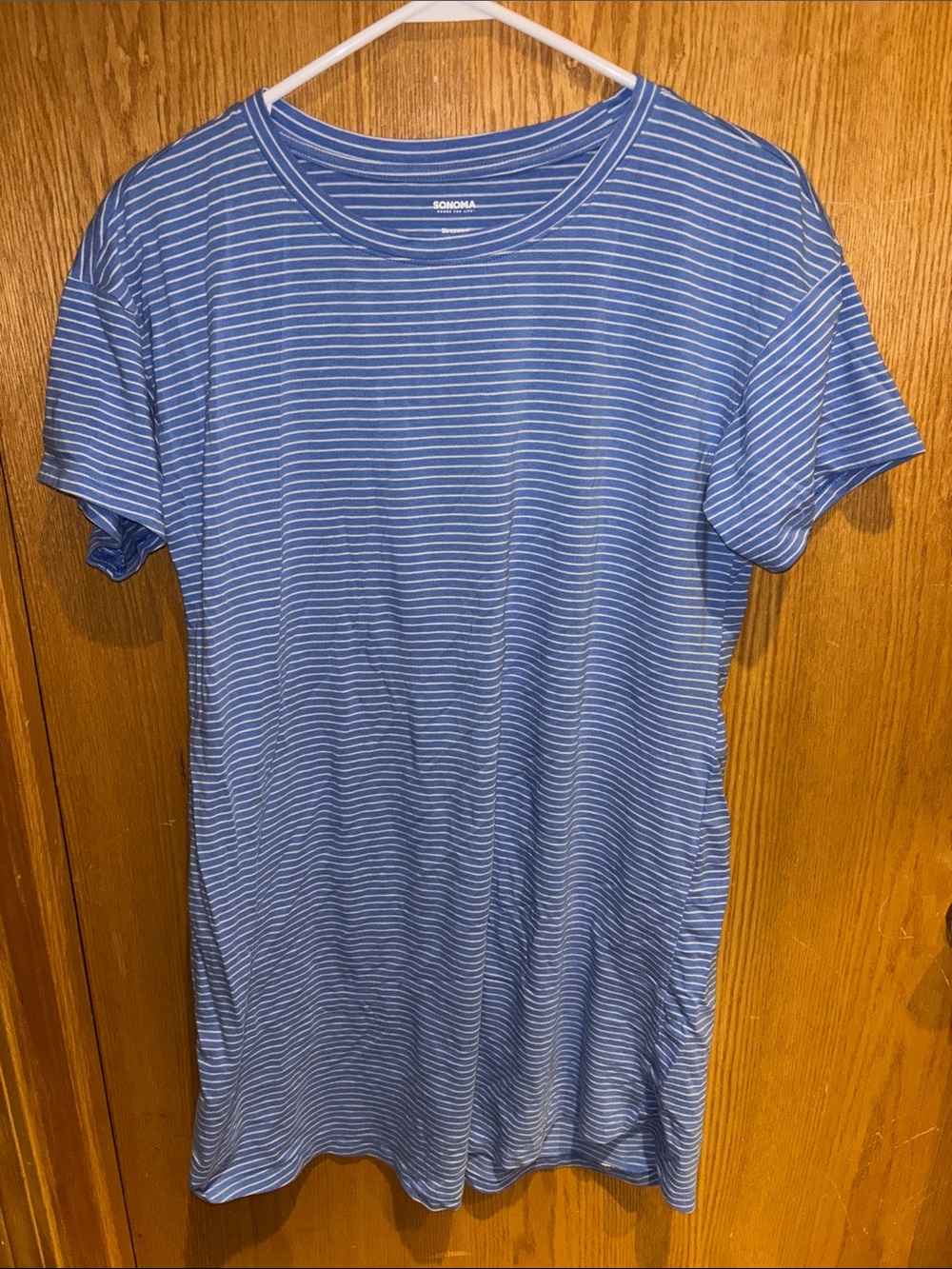 Sonoma, short sleeve night gown, blue with white stripes, small